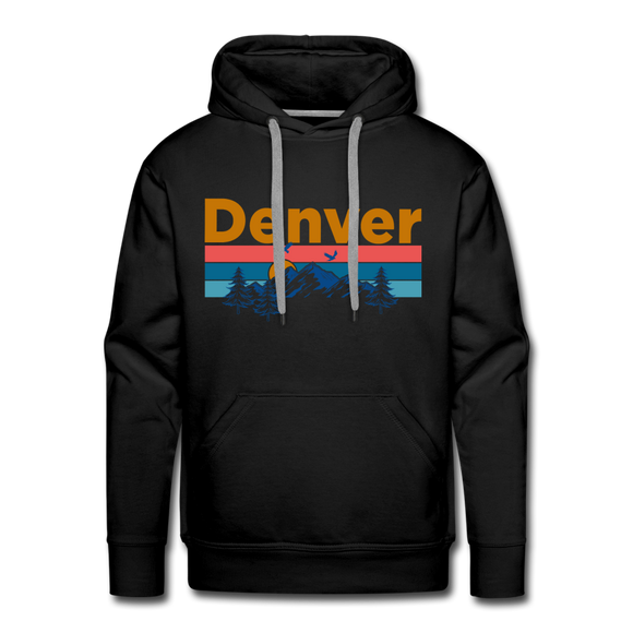 Premium Denver, Colorado Hoodie - Retro Mountain & Birds Premium Men's Denver Sweatshirt / Hoodie - black