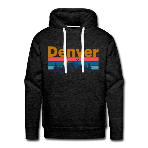 Premium Denver, Colorado Hoodie - Retro Mountain & Birds Premium Men's Denver Sweatshirt / Hoodie - charcoal grey