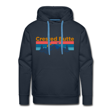 Premium Crested Butte Hoodie - Retro Mountain & Birds Premium Men's Crested Butte Sweatshirt / Hoodie - navy