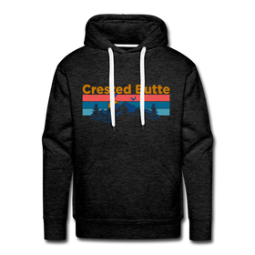 Premium Crested Butte Hoodie - Retro Mountain & Birds Premium Men's Crested Butte Sweatshirt / Hoodie - charcoal grey