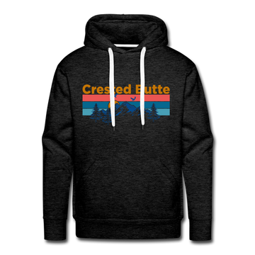 Premium Crested Butte Hoodie - Retro Mountain & Birds Premium Men's Crested Butte Sweatshirt / Hoodie - charcoal grey