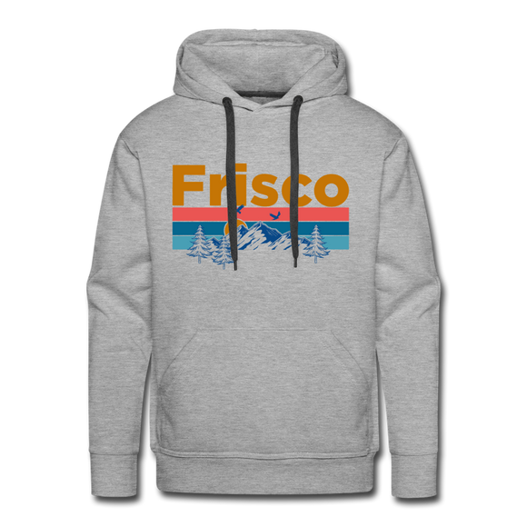 Premium Frisco, Colorado Hoodie - Retro Mountain & Birds Premium Men's Frisco Sweatshirt / Hoodie - heather grey