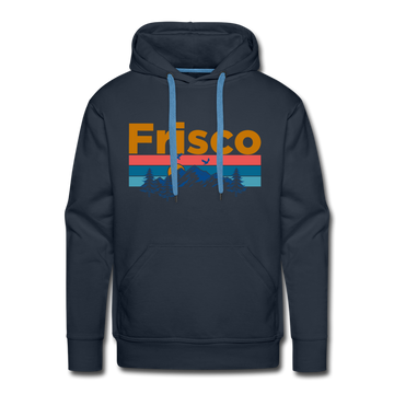 Premium Frisco, Colorado Hoodie - Retro Mountain & Birds Premium Men's Frisco Sweatshirt / Hoodie - navy