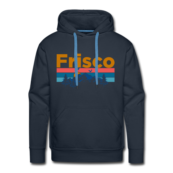 Premium Frisco, Colorado Hoodie - Retro Mountain & Birds Premium Men's Frisco Sweatshirt / Hoodie - navy