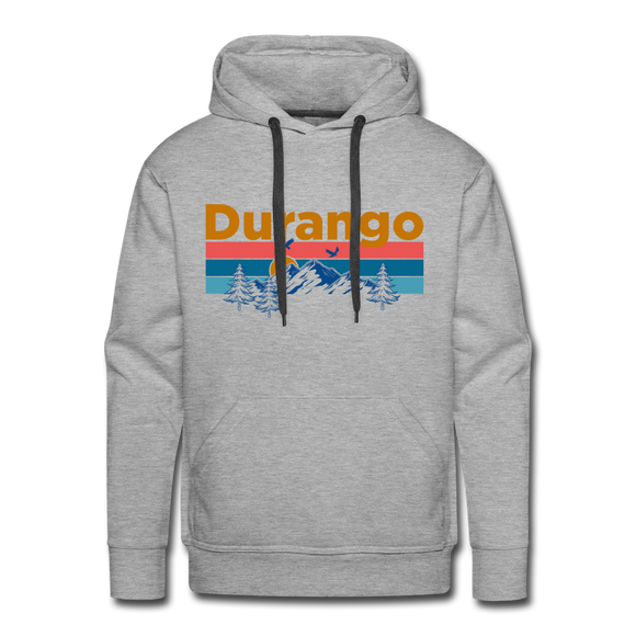 Premium Durango, Colorado Hoodie - Retro Mountain & Birds Premium Men's Durango Sweatshirt / Hoodie - heather grey