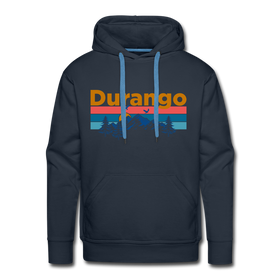 Premium Durango, Colorado Hoodie - Retro Mountain & Birds Premium Men's Durango Sweatshirt / Hoodie - navy