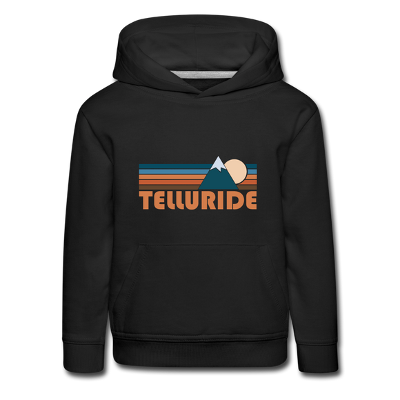 Telluride, Colorado Youth Hoodie - Retro Mountain Youth Telluride Hooded Sweatshirt - black