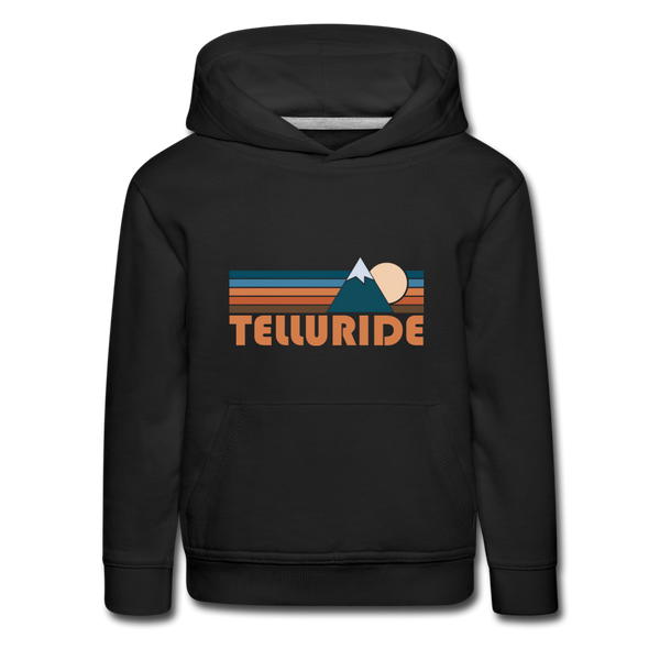 Telluride, Colorado Youth Hoodie - Retro Mountain Youth Telluride Hooded Sweatshirt - black