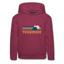 Telluride, Colorado Youth Hoodie - Retro Mountain Youth Telluride Hooded Sweatshirt - burgundy