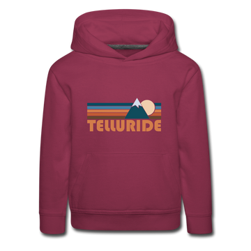 Telluride, Colorado Youth Hoodie - Retro Mountain Youth Telluride Hooded Sweatshirt - burgundy