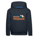 Telluride, Colorado Youth Hoodie - Retro Mountain Youth Telluride Hooded Sweatshirt - navy