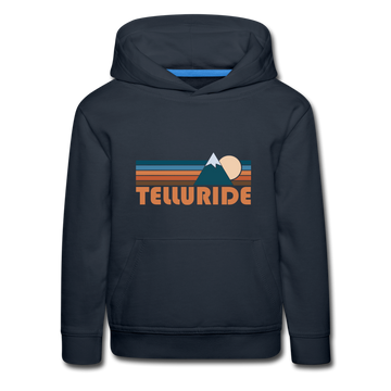 Telluride, Colorado Youth Hoodie - Retro Mountain Youth Telluride Hooded Sweatshirt - navy