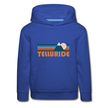 Telluride, Colorado Youth Hoodie - Retro Mountain Youth Telluride Hooded Sweatshirt - royal blue