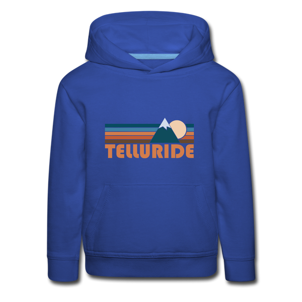 Telluride, Colorado Youth Hoodie - Retro Mountain Youth Telluride Hooded Sweatshirt - royal blue