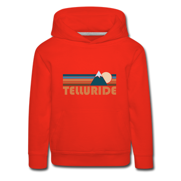 Telluride, Colorado Youth Hoodie - Retro Mountain Youth Telluride Hooded Sweatshirt - red