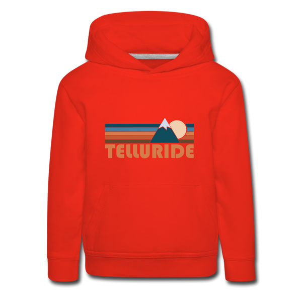 Telluride, Colorado Youth Hoodie - Retro Mountain Youth Telluride Hooded Sweatshirt - red