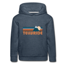 Telluride, Colorado Youth Hoodie - Retro Mountain Youth Telluride Hooded Sweatshirt - heather denim