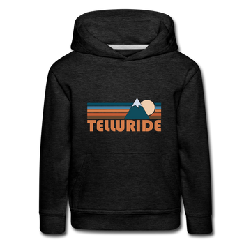 Telluride, Colorado Youth Hoodie - Retro Mountain Youth Telluride Hooded Sweatshirt - charcoal grey