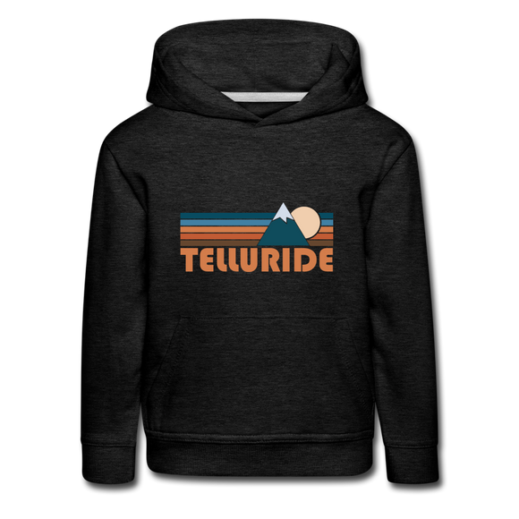 Telluride, Colorado Youth Hoodie - Retro Mountain Youth Telluride Hooded Sweatshirt - charcoal grey