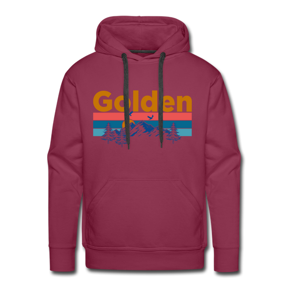 Premium Golden, Colorado Hoodie - Retro Mountain & Birds Premium Men's Golden Sweatshirt / Hoodie - burgundy