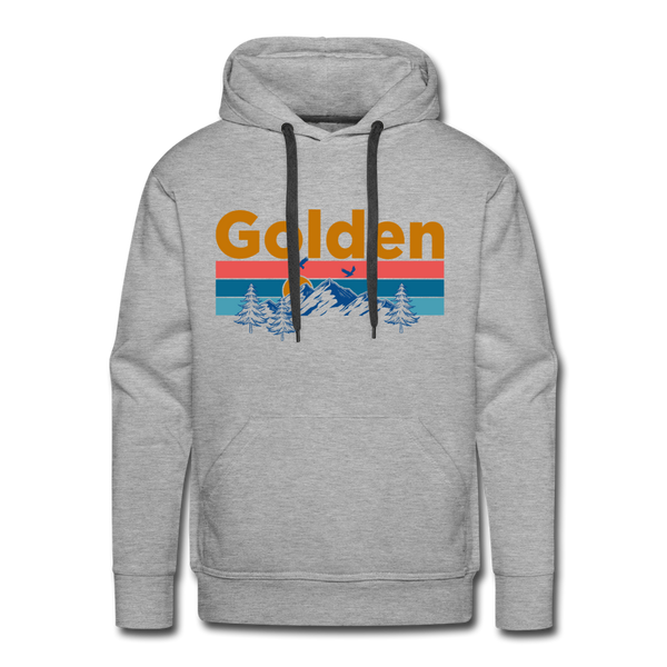 Premium Golden, Colorado Hoodie - Retro Mountain & Birds Premium Men's Golden Sweatshirt / Hoodie - heather grey