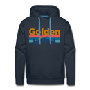 Premium Golden, Colorado Hoodie - Retro Mountain & Birds Premium Men's Golden Sweatshirt / Hoodie - navy