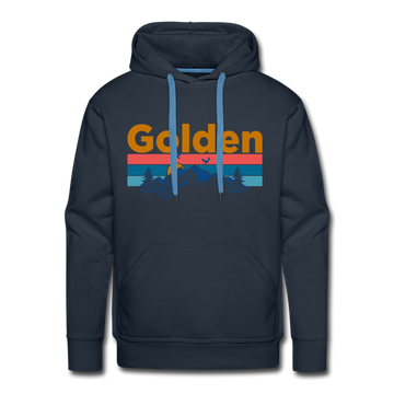 Premium Golden, Colorado Hoodie - Retro Mountain & Birds Premium Men's Golden Sweatshirt / Hoodie - navy