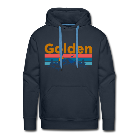 Premium Golden, Colorado Hoodie - Retro Mountain & Birds Premium Men's Golden Sweatshirt / Hoodie - navy