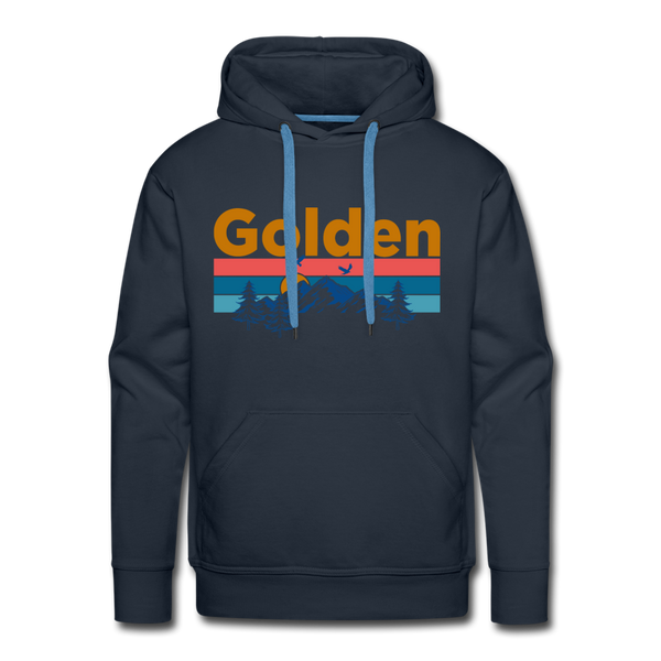 Premium Golden, Colorado Hoodie - Retro Mountain & Birds Premium Men's Golden Sweatshirt / Hoodie - navy