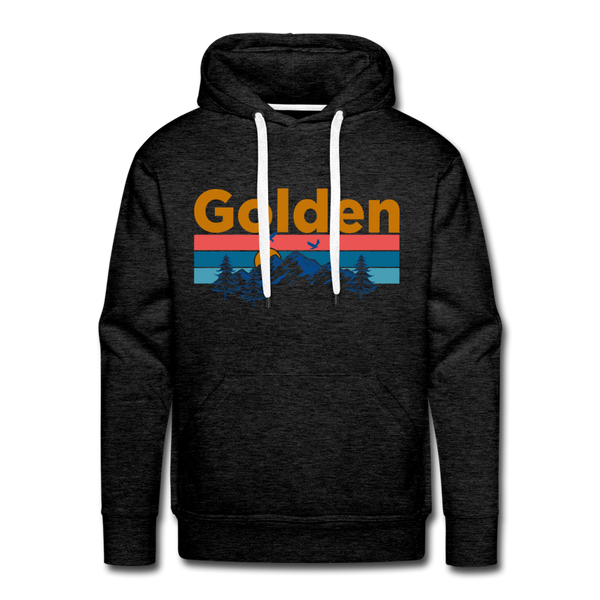Premium Golden, Colorado Hoodie - Retro Mountain & Birds Premium Men's Golden Sweatshirt / Hoodie - charcoal grey