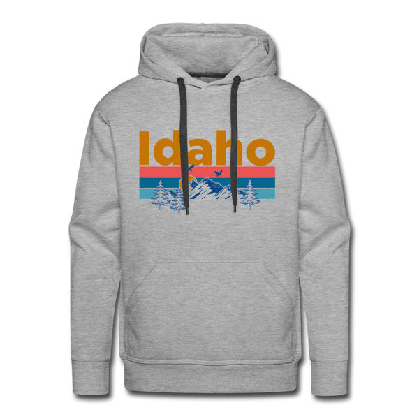 Premium Idaho Hoodie - Retro Mountain & Birds Premium Men's Idaho Sweatshirt / Hoodie - heather grey