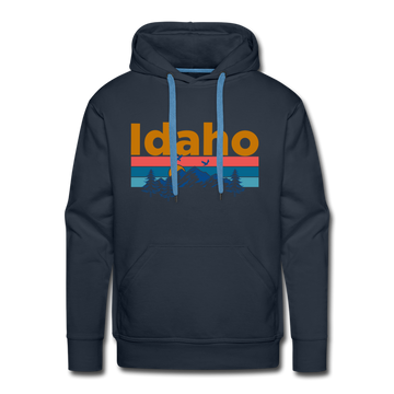 Premium Idaho Hoodie - Retro Mountain & Birds Premium Men's Idaho Sweatshirt / Hoodie - navy