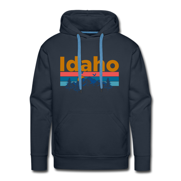 Premium Idaho Hoodie - Retro Mountain & Birds Premium Men's Idaho Sweatshirt / Hoodie - navy