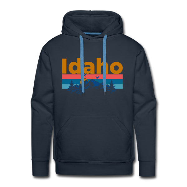 Premium Idaho Hoodie - Retro Mountain & Birds Premium Men's Idaho Sweatshirt / Hoodie - navy
