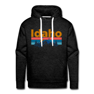 Premium Idaho Hoodie - Retro Mountain & Birds Premium Men's Idaho Sweatshirt / Hoodie - charcoal grey