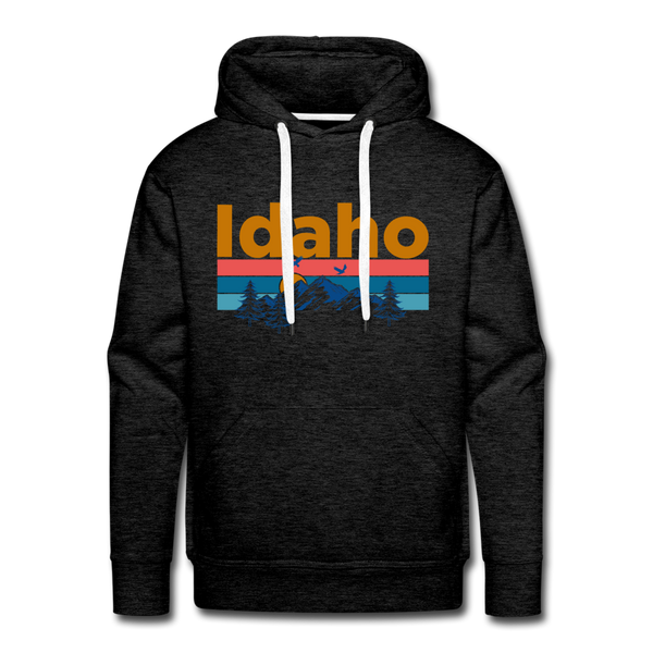 Premium Idaho Hoodie - Retro Mountain & Birds Premium Men's Idaho Sweatshirt / Hoodie - charcoal grey