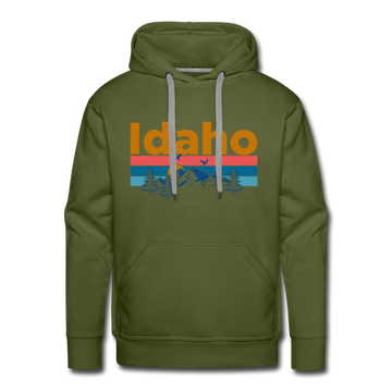 Premium Idaho Hoodie - Retro Mountain & Birds Premium Men's Idaho Sweatshirt / Hoodie - olive green