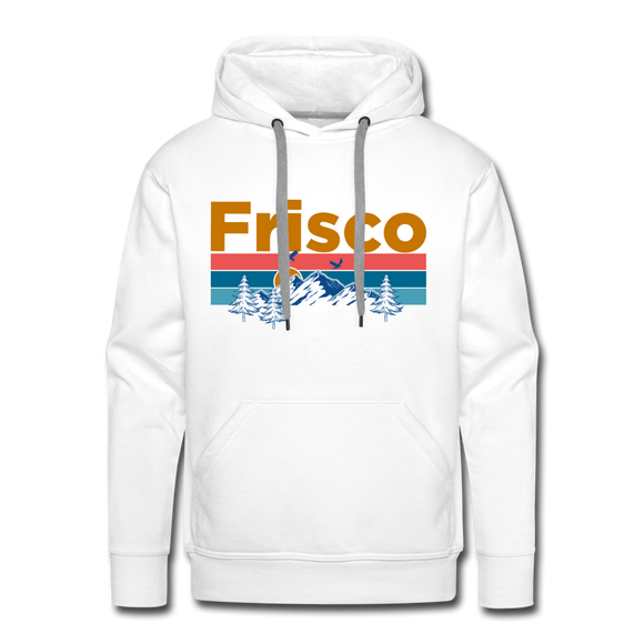 Premium Frisco, Colorado Hoodie - Retro Mountain & Birds Premium Men's Frisco Sweatshirt / Hoodie - white