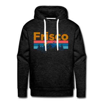 Premium Frisco, Colorado Hoodie - Retro Mountain & Birds Premium Men's Frisco Sweatshirt / Hoodie - charcoal grey