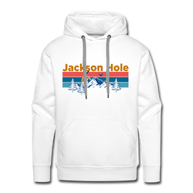 Premium Jackson Hole, Wyoming Hoodie - Retro Mountain & Birds Premium Men's Jackson Hole Sweatshirt / Hoodie - white