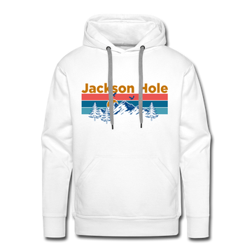 Premium Jackson Hole, Wyoming Hoodie - Retro Mountain & Birds Premium Men's Jackson Hole Sweatshirt / Hoodie - white
