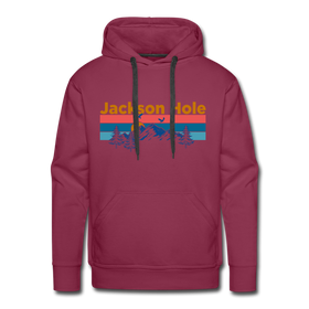 Premium Jackson Hole, Wyoming Hoodie - Retro Mountain & Birds Premium Men's Jackson Hole Sweatshirt / Hoodie - burgundy