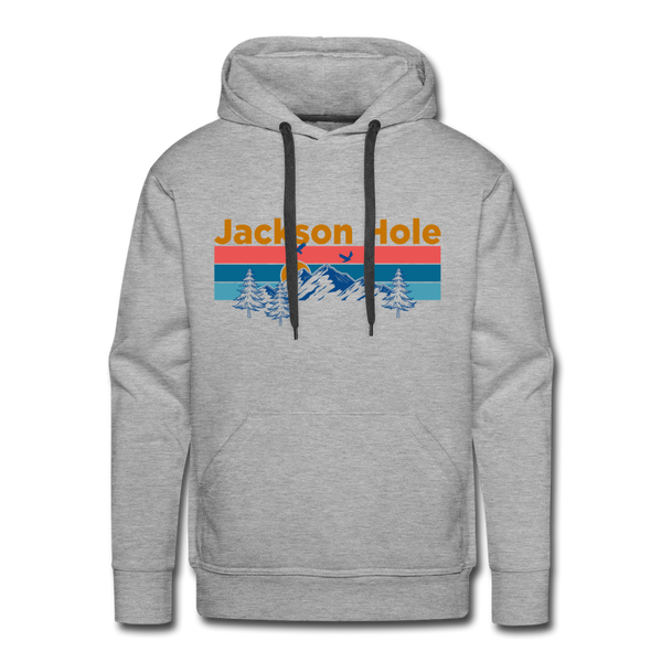 Premium Jackson Hole, Wyoming Hoodie - Retro Mountain & Birds Premium Men's Jackson Hole Sweatshirt / Hoodie - heather grey