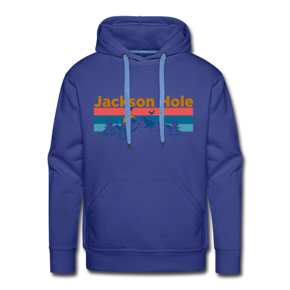 Premium Jackson Hole, Wyoming Hoodie - Retro Mountain & Birds Premium Men's Jackson Hole Sweatshirt / Hoodie - royalblue