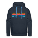 Premium Jackson Hole, Wyoming Hoodie - Retro Mountain & Birds Premium Men's Jackson Hole Sweatshirt / Hoodie - navy