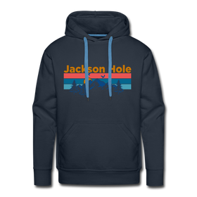 Premium Jackson Hole, Wyoming Hoodie - Retro Mountain & Birds Premium Men's Jackson Hole Sweatshirt / Hoodie - navy