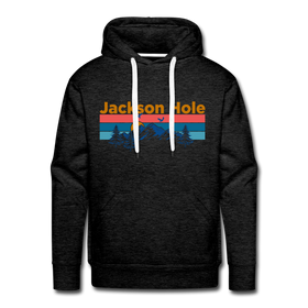 Premium Jackson Hole, Wyoming Hoodie - Retro Mountain & Birds Premium Men's Jackson Hole Sweatshirt / Hoodie - charcoal grey