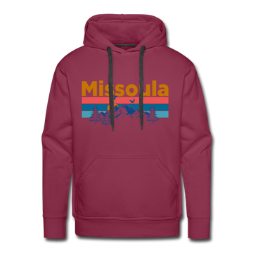 Premium Missoula, Montana Hoodie - Retro Mountain & Birds Premium Men's Missoula Sweatshirt / Hoodie - burgundy