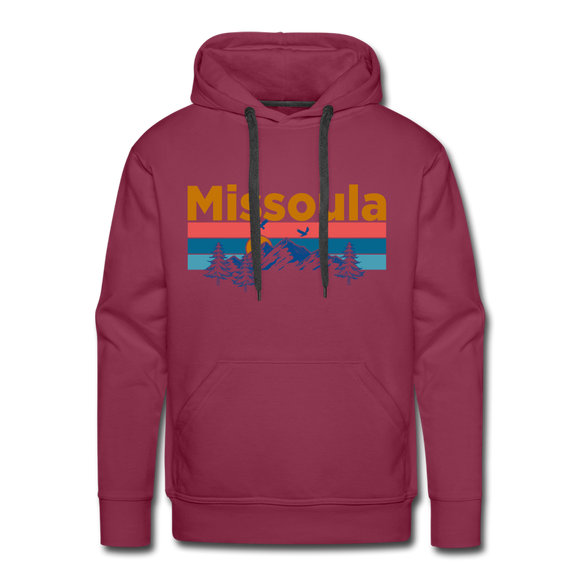 Premium Missoula, Montana Hoodie - Retro Mountain & Birds Premium Men's Missoula Sweatshirt / Hoodie - burgundy