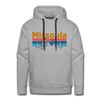 Premium Missoula, Montana Hoodie - Retro Mountain & Birds Premium Men's Missoula Sweatshirt / Hoodie - heather grey